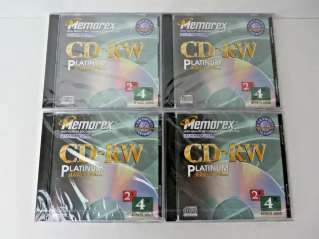 Memorex CD-RW Platinum 650mb 74min Rewritable Discs Lot of 4 New, Sealed #12364