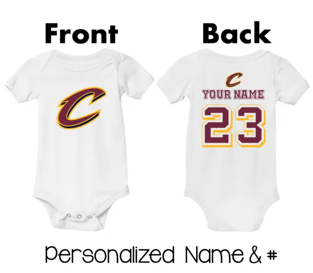 Personalized Cleveland Cavaliers Newborn Baby Bodysuit Basketball Jersey Shirt
