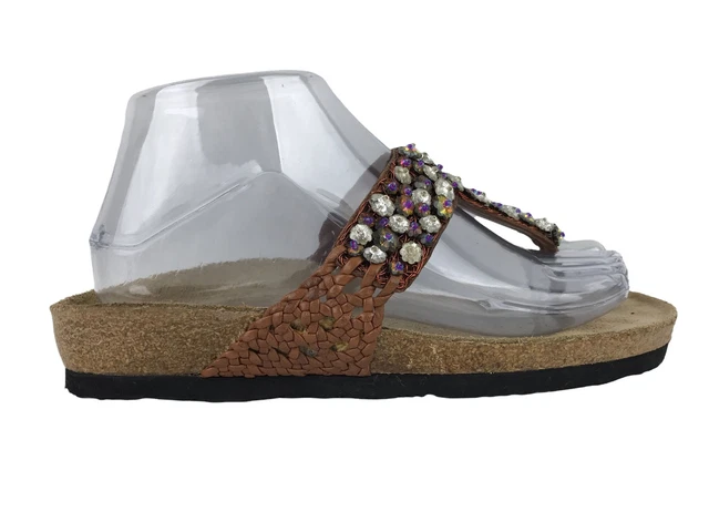 Euro Wellness Womens Brown Rhinestone Comfort Slip On Thong Sandal Size US 7