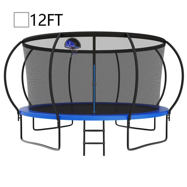 12FT Trampoline for Kids with Safety Enclosure Net, Ladder d 8 Wind Stakes,