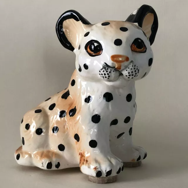 VINTAGE CERAMIC ART Baby Cheetah Leopard Cub Cat Figurine Statue Italy ...