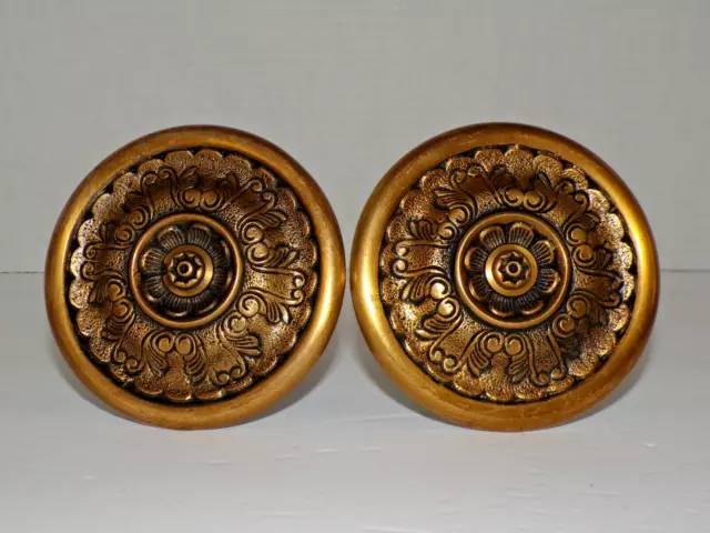 Pair, vintage, brass, large, Medallion shape, ornate, curtain/tieback holders 4"