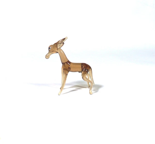 Vintage Hand-Blown Art Glass Brown Miniature Donkey Mule Deer Figurine 2" Tall