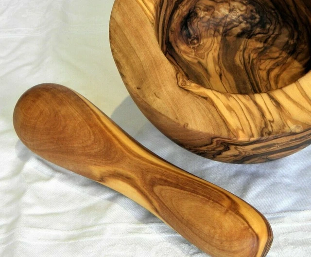 Mortier En Bois D’olivier Avec Pilon – Rustique Et Naturel