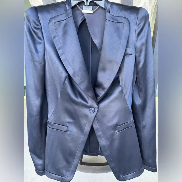 ALEXANDER MCQUEEN Midnight Blue Silk Tuxedo Blazer Jacket 38