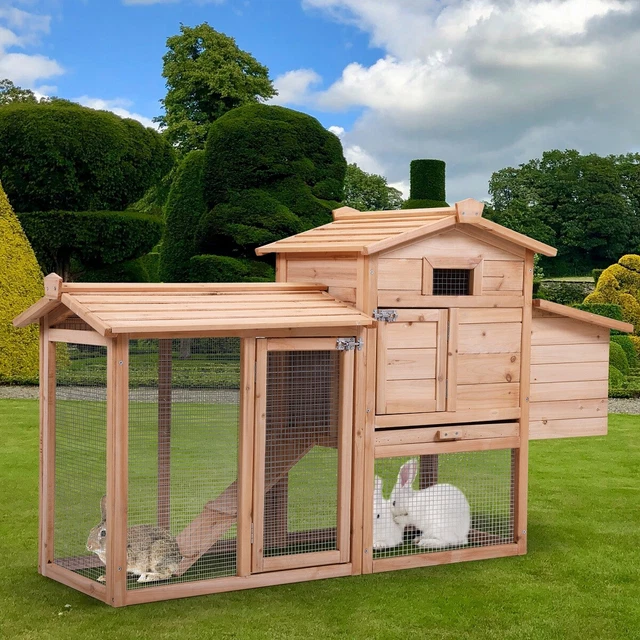 Large Rabbit Hutch Wooden Pet Bunny House Guinea Pig Cage W/ Run Nesting Box