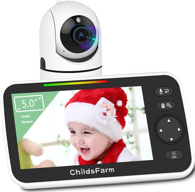Monitor para bebé sin Wifi, monitor remoto con zoom panorámico de 5"" monitor de video para bebé con cámara y