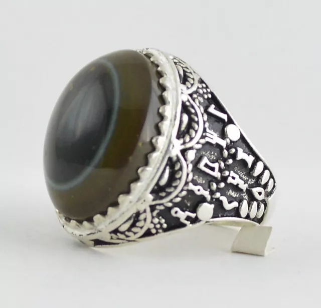 Yemen Sulemani Aqeeq Stone Aqiq Silver Men Ring Yemeni Agate خاتم عقيق سليماني