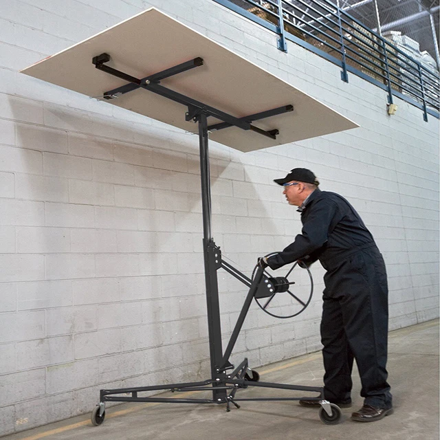 Heavy Duty Tool Drywall Hoist Caster 11FT Lift Plaster Board Panel Sheet Black
