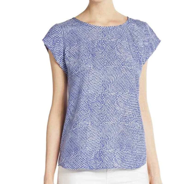 Joie Rancher Blue Cap Sleeve Keyhole Snakeskin Print 100% Silk Blouse Top XXS Joie Rancher Blue Cap Sleeve Keyhole Snakeskin Print 100% Silk Blouse Top XXS