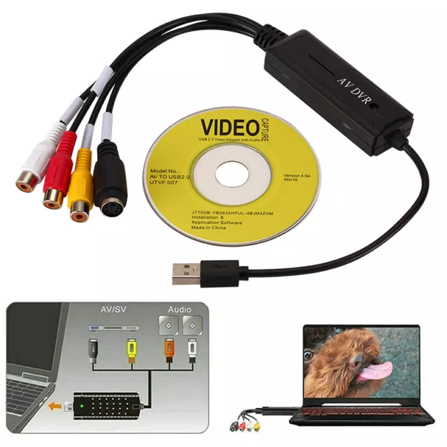 USB 2.0 Video Audio Capture RCA Adapter VHS to DVD HDD TV Converter Card Win GR