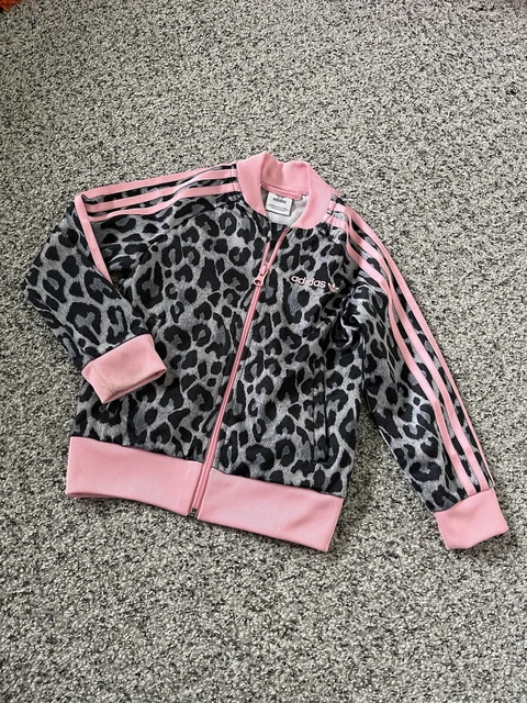 Adidas girl jacket Leopard pink animal print Track Jacket size 4-5 years