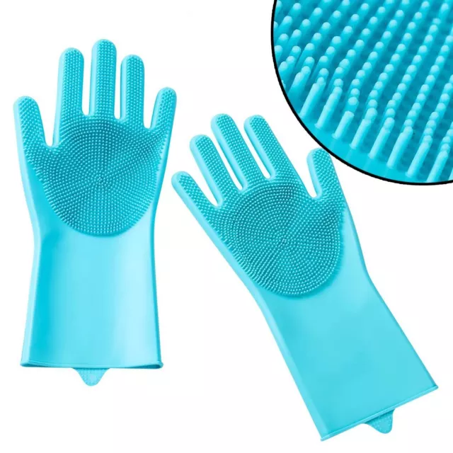 Magic Washing Up Silicone Gloves - Textured Cleaning Scrubbing Pet Hair Rubber
