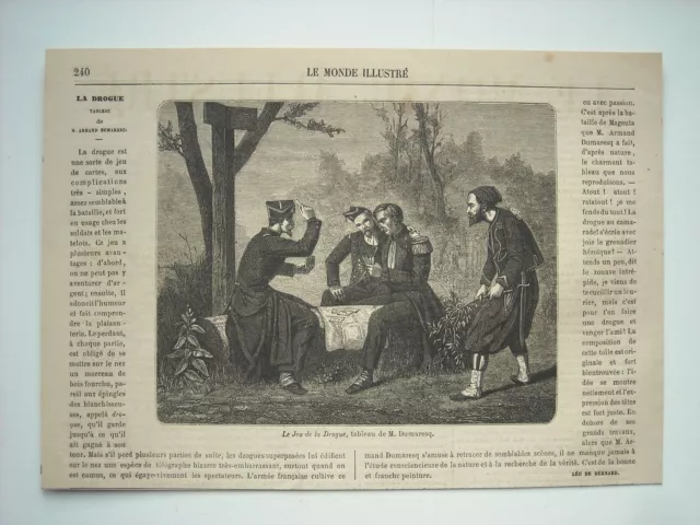 Gravure 1862. Le Jeu De La Drogue, Jeu De Cartes D’apres Tableau De M. Dumaresq.
