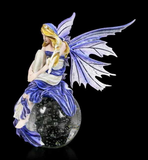 Elfes Fantasy-Figur Sur Boule de Verre - Bleu Rêve Ange Statue Décoration H 21 3