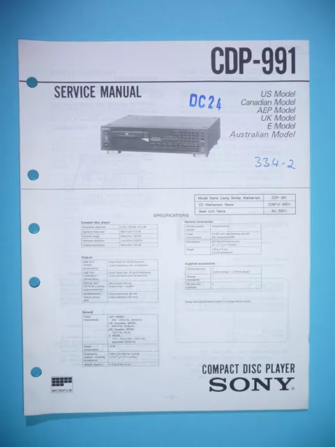 Service Manual-Anleitung für Sony  CDP-991 ,ORIGINAL