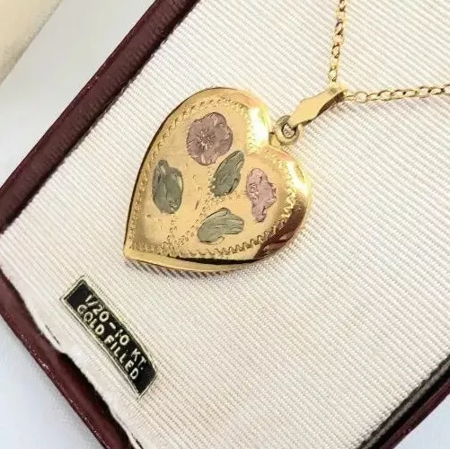 Large Antique Vintage NEW OLD STOCK LARGE Gold LOCKET HEART 12k GF Fill Pink