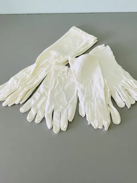 Pacchetto guanti vintage bianchi taglia 6,5 denti e case rosa cotone e nylon X 4