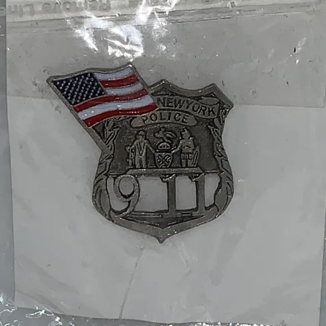 New York 911 Memorial Police Department Flag & Badge Lapel Pin