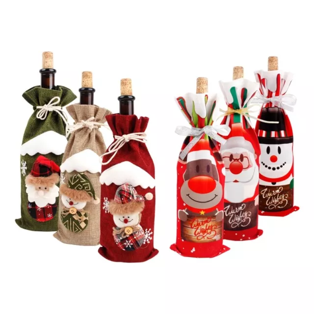 Santa Claus Red Wine Bottle Cover Bags Snowman Table Party Christmas Decor