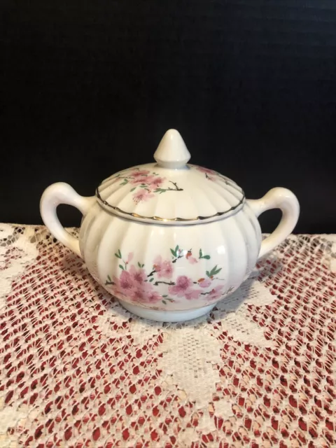 W.S. George Covered Sugar Bowl With Lid Peach Blossom Bolero 22kt Gold Trim