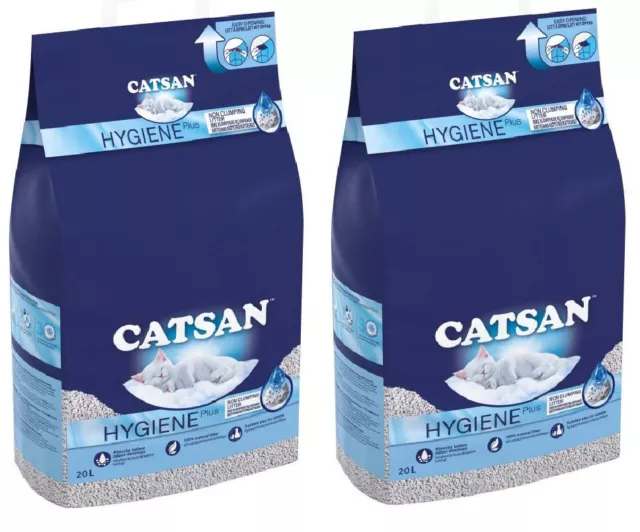 CATSAN Hygiene Plus Cat Litter Highly Absorbent Odour Control 40 Litre (2x20L)