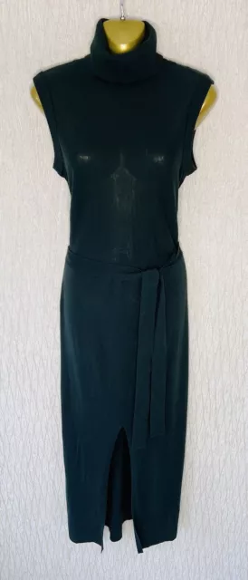 Exquisite Karen Millen Green Roll Neck Belted Maxi Knit Dress UK12 Stunning