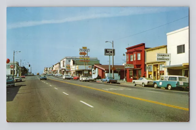 Postcard California Fort Bragg CA Main Street Rex Jewett 76 66 1960s Unposted