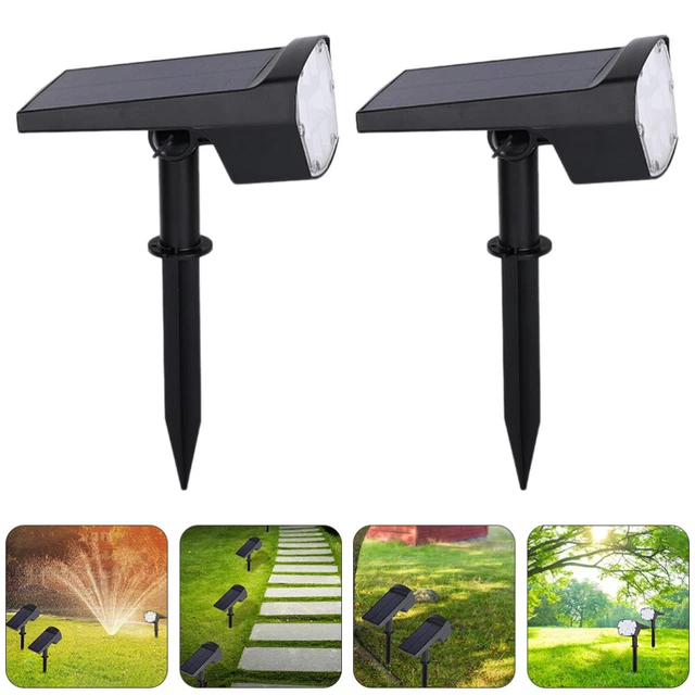 2 piezas Faros Solares Abs Lámpara Solar Jardín LED Foco Paisaje Negro