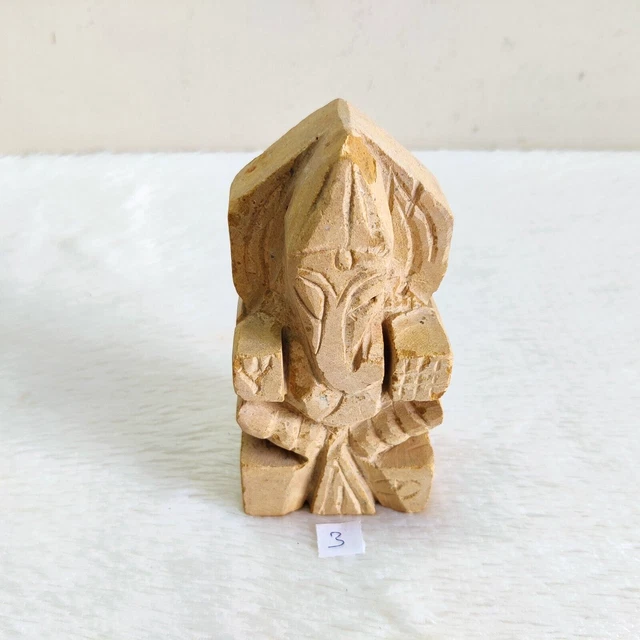 Vintage Primitive Handmade Yellow Stone Lord Ganesha Statue Figurine Figure Old