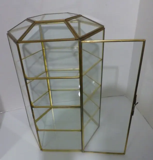 Vintage Hexagon Shaped Glass Brass