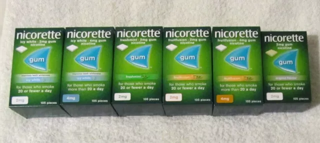 Nicorette Fresh Mint Icy White Fruit Fusion Original Gum 2mg  4mg x 105 Pieces