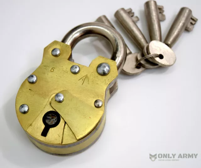 RARE British Army Large Padlock Brass Heavy Duty Vintage Lever Lock With Keys 3