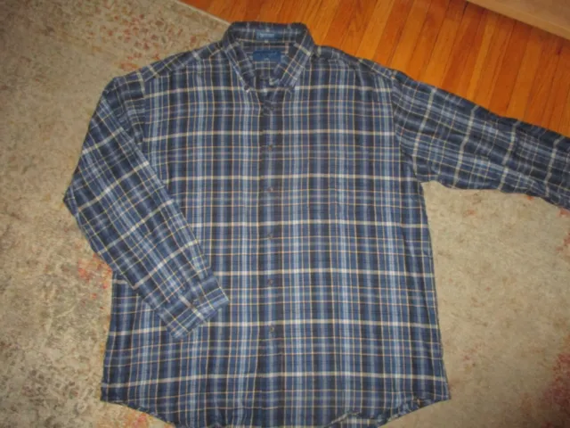 TOWNCRAFT FLANNEL SHIRT vtg Blue Yellow White Plaid JC Penney Mens LARGE