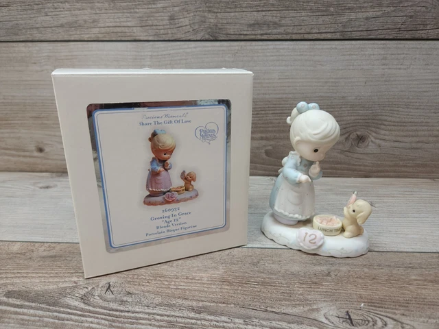 1996 PRECIOUS MOMENT FIGURINE GROWING IN GRACE AGE 12 Lunch Time Feeding Her Pup