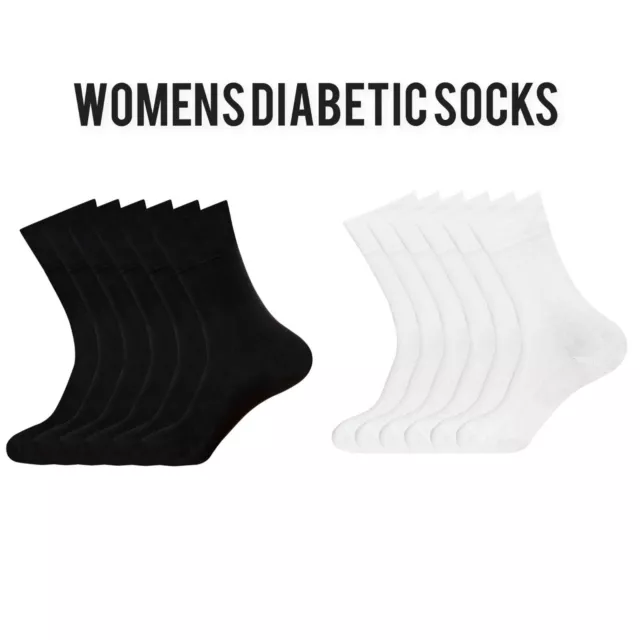 3,6 Pairs Womens Diabetic Socks Ladies Non Elastic Loose Soft Grip Top Sock 4 -7