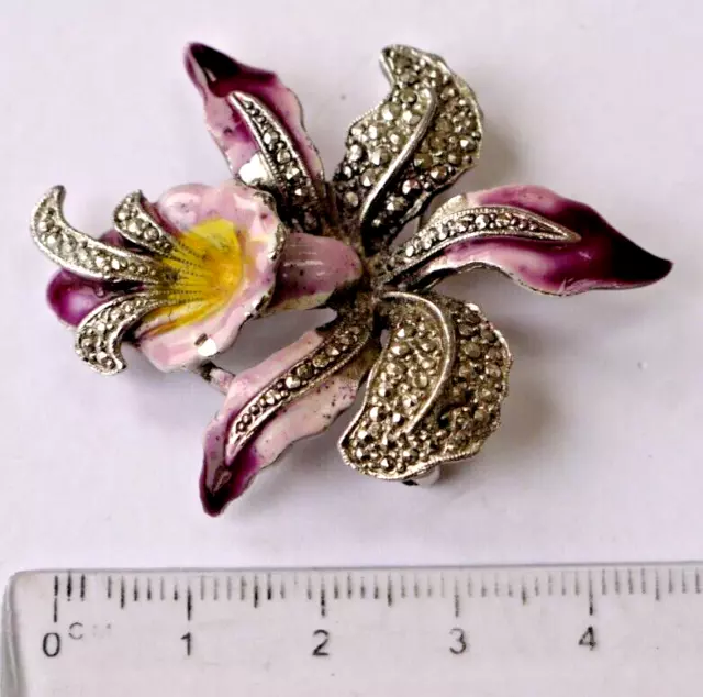 Vintage enamel marcasite orchid brooch