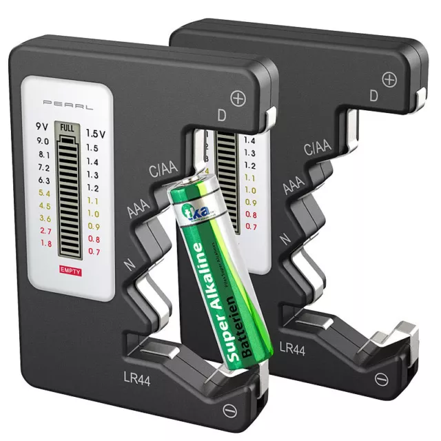 PEARL 2er-Set Multi-Batterietester mit LCD Display für gängige Batterien