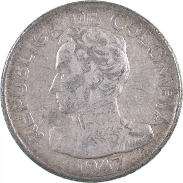 SILVER - WORLD Coin - 1947 Colombia 50 Centavos - World Silver Coin *426