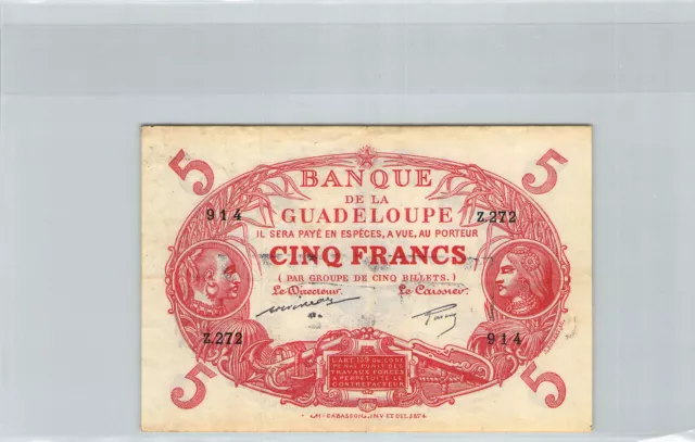 Guadeloupe 5 Francs Law 1901 (1934-1945) Z.272 N° 914 Pick 7d