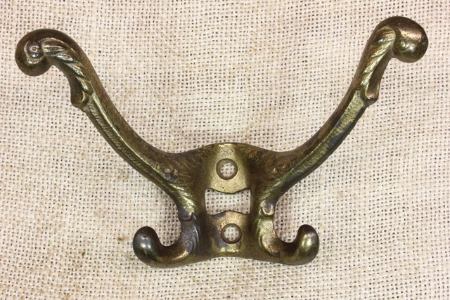 Old Hall Mirror Coat Hat Hook 4 Arm Fancy Ferns Rustic Brass Cast Iron 5 1/8”