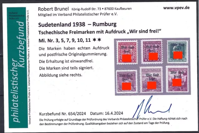 11635)) Sudetenland / Rumburg Mi 3, 5, 7, 9-11 **, einwandfrei mit KB Brunel