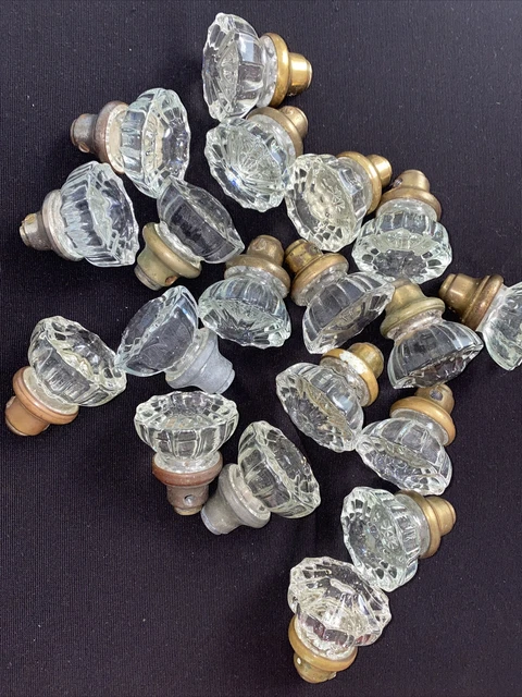Crystal Glass Door Knobs Antique Lot 19pc Vintage Brass Clear Mix