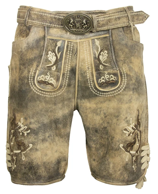 Maddox Corti Uomo Pantaloni IN Pelle " Kobel " con Cintura Antico Braun Beige