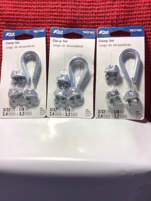 Blue Hawk 3/32-1/8 Wire Clamp Set Zinc Plated Lot Of 3