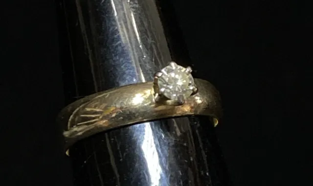 Vintage Yellow 10k Diamond Ring Engagement PMS Solitaire 2.25 Grams Size 5.5 GB1