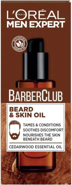 Men Expert Skin Care L'Oreal Barber Club Beard Skin Oil, Cedarwood, 30 ml,Label