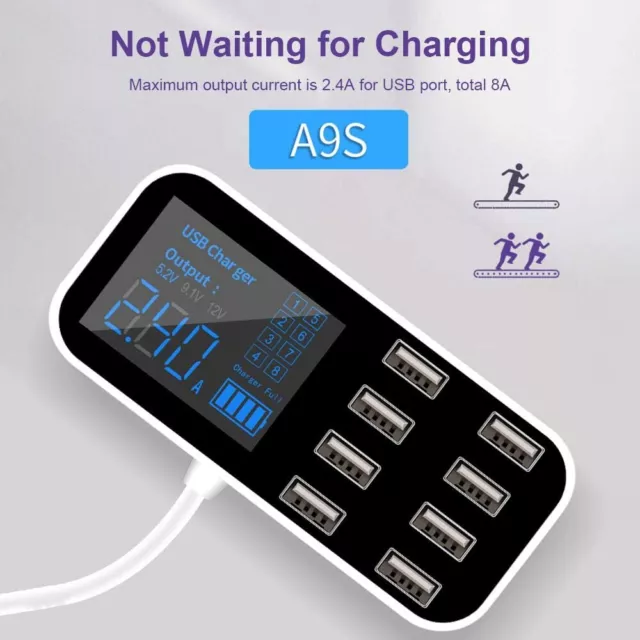 8 Port Multi USB Charger Hub Smart Quick Fast Charging Station 12V LED-Display