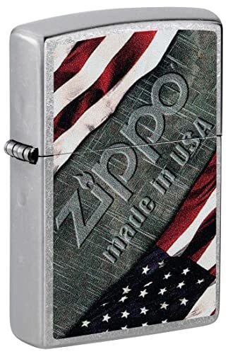 Zippo Lighter: American Flag and Metal - Street Chrome 81404