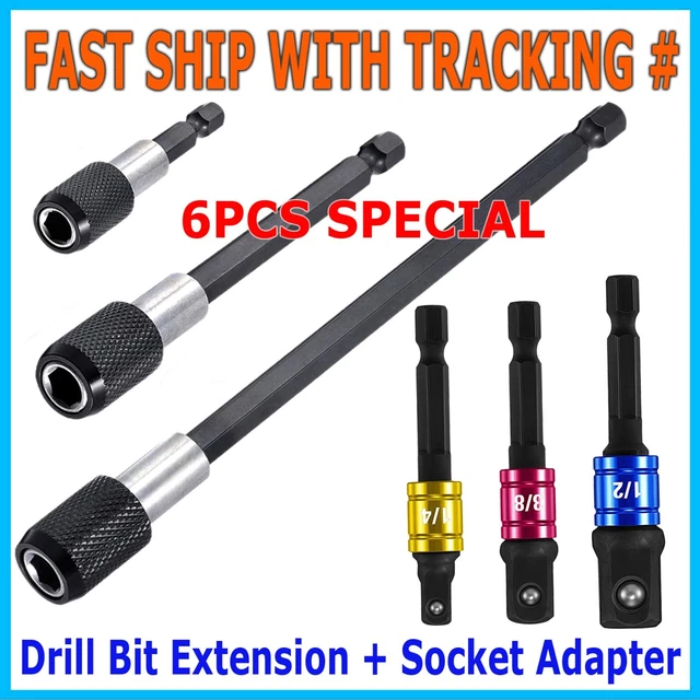 6Pc Magnetic Extension Socket Drill Bit Holder Screwdriver 1/4" Hex Shank Quick